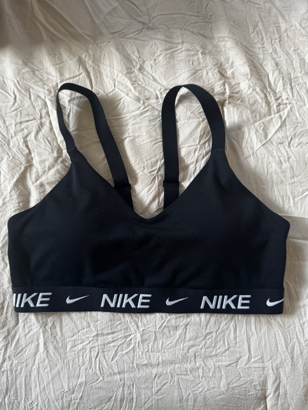 Nike Black Logo Elastic Sports Bra with White Branding